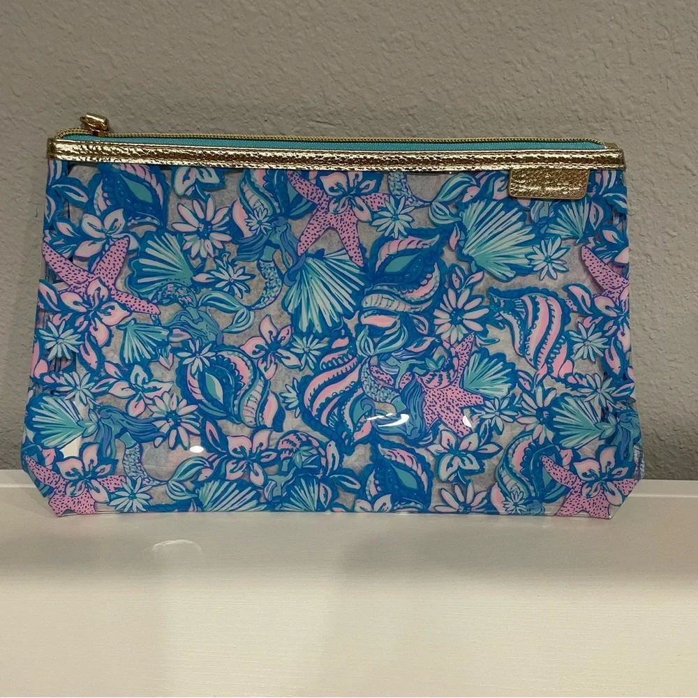 NWOT! Lilly Pulitzer PVC Jelly Pouch in Amalfi Blue Sound The Sirens - Picture 3 of 5